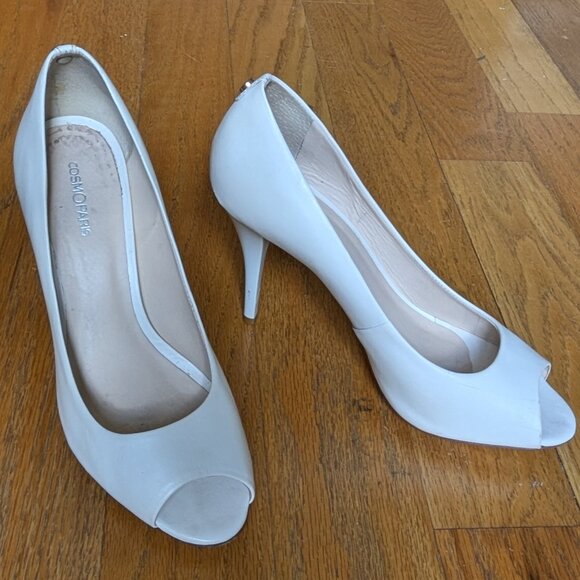 Cosmoparis Peep Toe Bridal Off White Ivory Leather Heels Size 9.5 - Picture 1 of 16